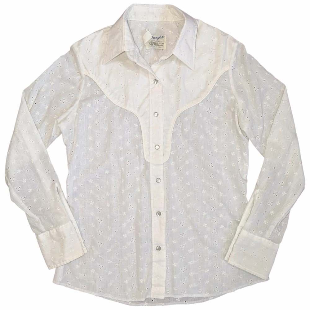 Vintage 70s / 80s Wrangler Eyelet Button Down Blouse